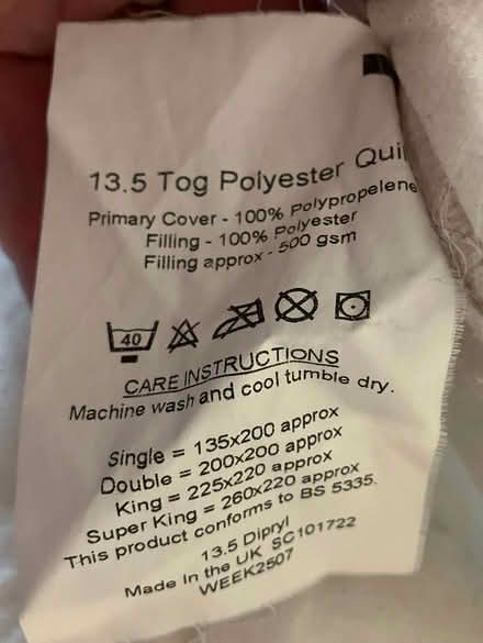 Photo of free Single duvet 13.5 tog (Malvern WR14) #2