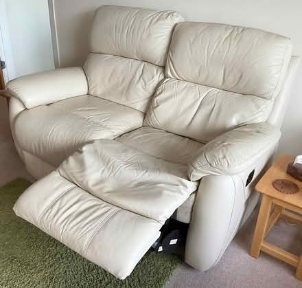 Photo of free Cream leather sofa (Lytchett Matravers) #3