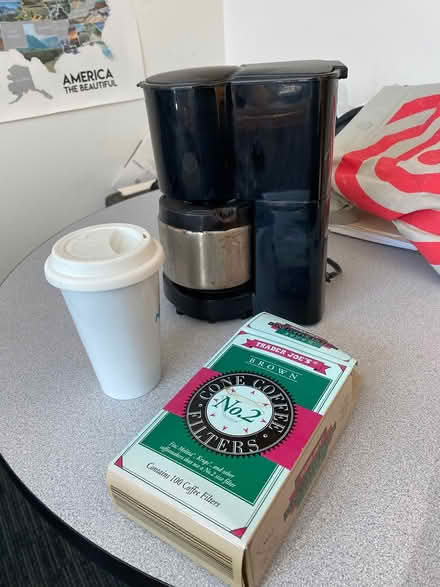 Photo of free 4 cup coffee maker, filters, mug (Lowell and highland) #1