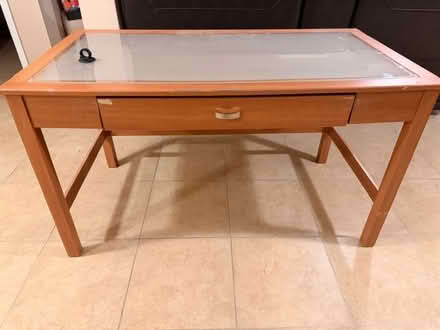 Photo of free Oak Desk Smoked Glass Top (near Springfield Mall) #1