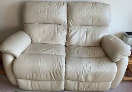 Photo of free Cream leather sofa (Lytchett Matravers) #1