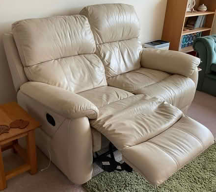 Photo of free Cream leather sofa (Lytchett Matravers) #2