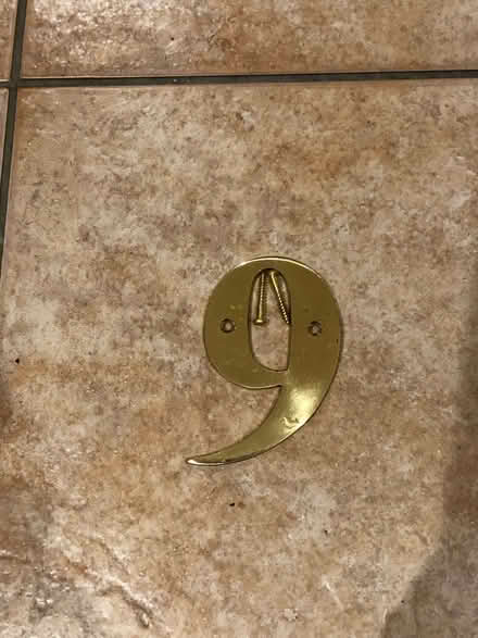 Photo of free Brass No. 9 door numeral with screws. (Wood Farm OX3) #2