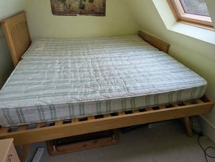 Photo of free Wooden beds with mattresses - 2 x single bed or a king-size (Colney Hatch N10) #1