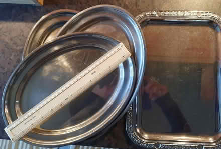 Photo of free 4 silver metal platters (DE21) #1