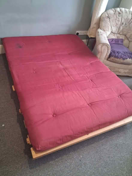 Photo of free Red Futon type sofa bed. Spares or repair (Old Colwyn LL29) #1