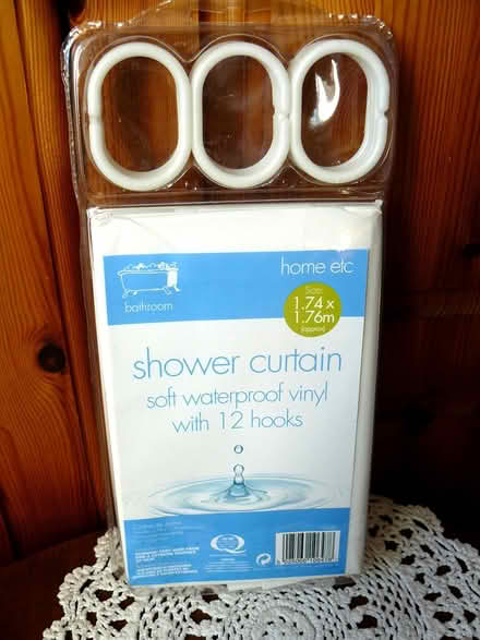 Photo of free New white shower curtain with hooks (Woodside WD25) #1