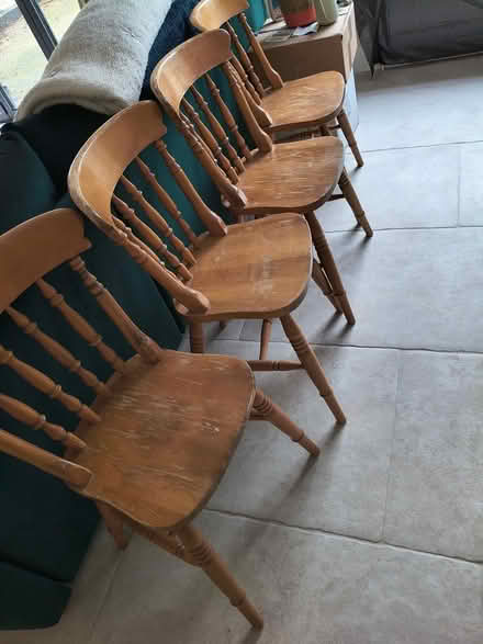 Photo of free Four pine dining chairs (Harrold. MK43) #1