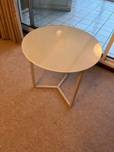 Photo of free Small white glass & metal side/coffee table (Emmbrook RG41) #1
