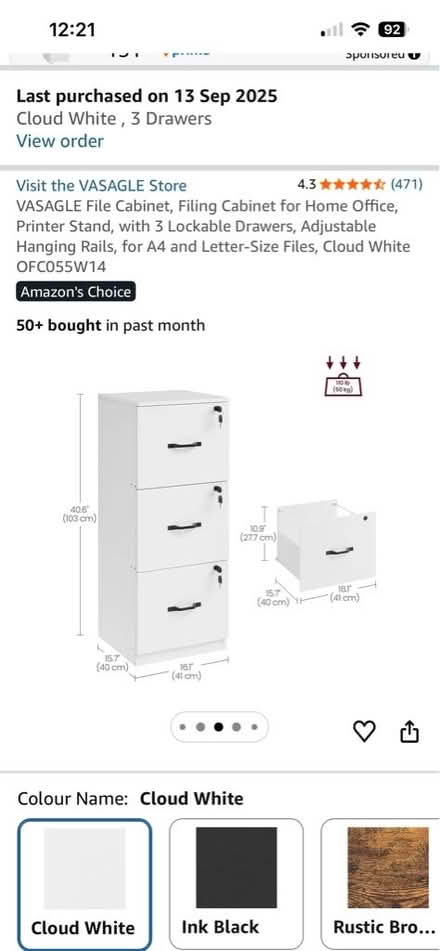 Photo of free 3 draw white filing cabinet (Keymer BN6) #4