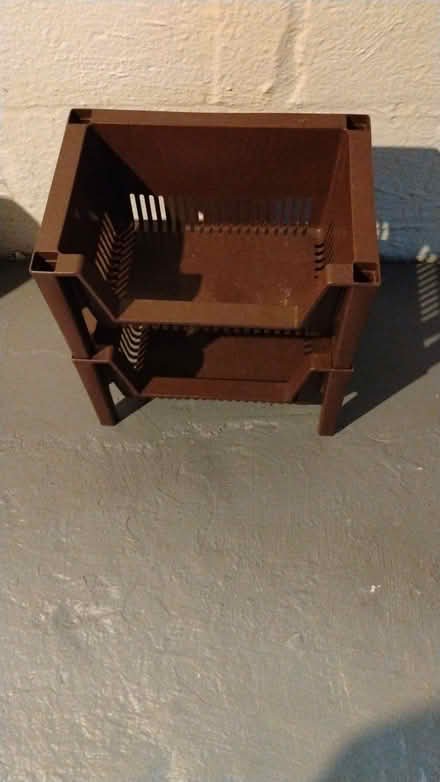 Photo of free 2 brown stackable storage boxes (Hawthorne) #1