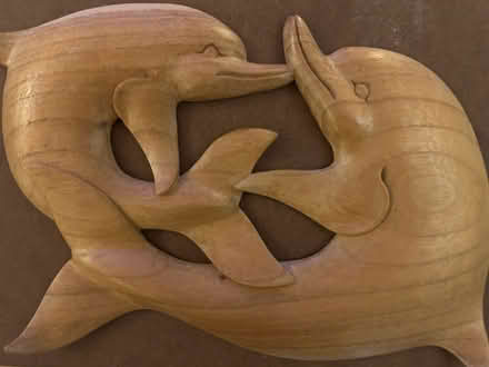 Photo of free Wooden dolphin wall plaque (Barkham RG41) #1