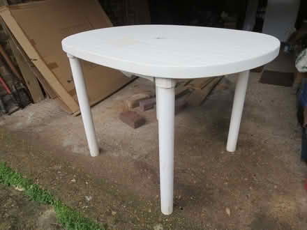 Photo of free White plastic garden table and chairs (Sanderstead CR2) #1