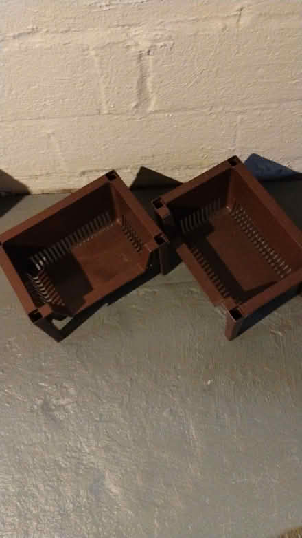 Photo of free 2 brown stackable storage boxes (Hawthorne) #2