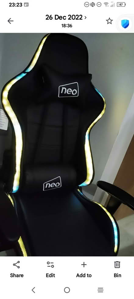 Photo of free Black Gamer chair. Lights up (Cullompton. EX151US.) #1