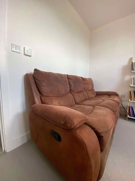Photo of free 3 seater recliner faux leather sofa - dark brown (Thamesmead SE28) #3