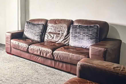 Photo of free Brown leather sofas and tv cabinet (Bamber Bridge PR5) #2