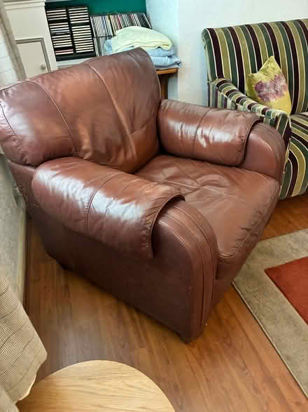 Photo of free Faux leather arm chair - brown (Coleham SY3) #2