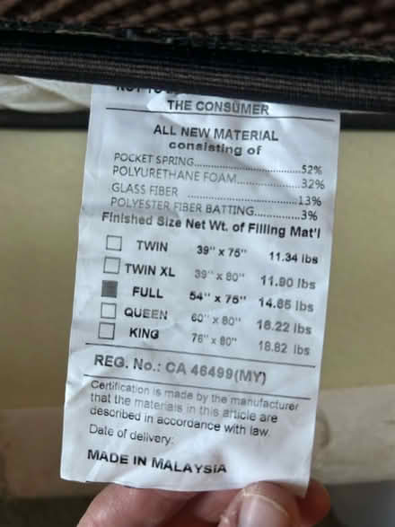 Photo of free Full Sized Mattress Set (Santana Row/Winchester) #2