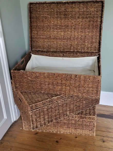 Photo of free 3 square wicker baskets with cotton linings (Plumstead SE18) #1