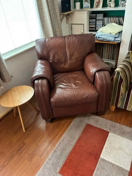 Photo of free Faux leather arm chair - brown (Coleham SY3) #1