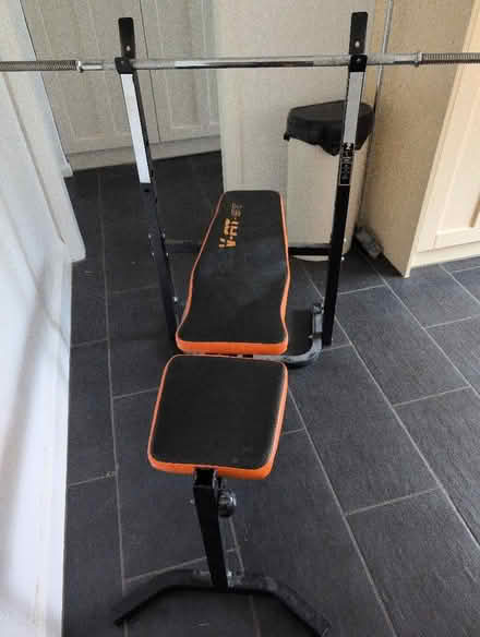 Photo of free Weight bench plus 10kg bar plus weights (Marlbrook B60) #2