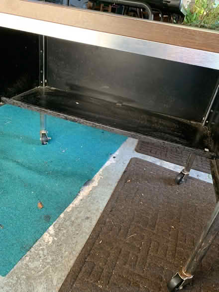 Photo of free wheeled metal table with shelf (Greenwood) #2