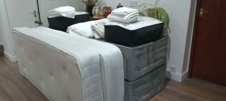 Photo of free Two hardly used single divans with mattresses, duvets, etc. (AB15) #2