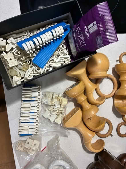 Photo of free Wooden curtain rings, curtain pole fixtures, plastic curtain (St Margarets TW1) #2