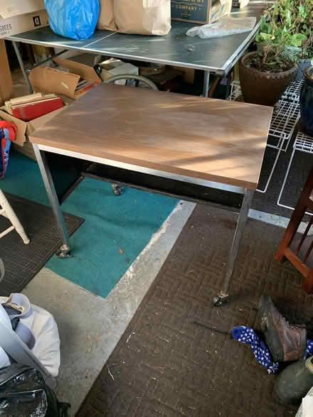 Photo of free wheeled metal table with shelf (Greenwood) #1