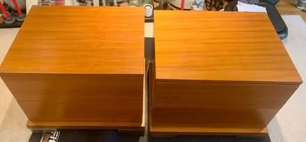 Photo of free Pair of wood bedside tables (Cobham Tilt KT11) #1