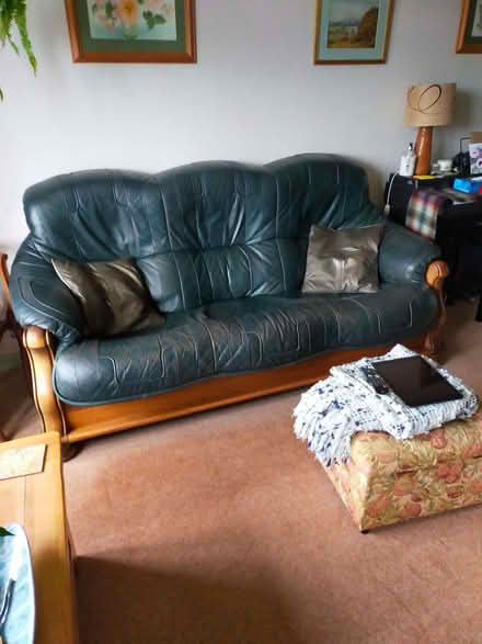 Photo of free Green leather 3seater sofa (Endmoor LA8) #3