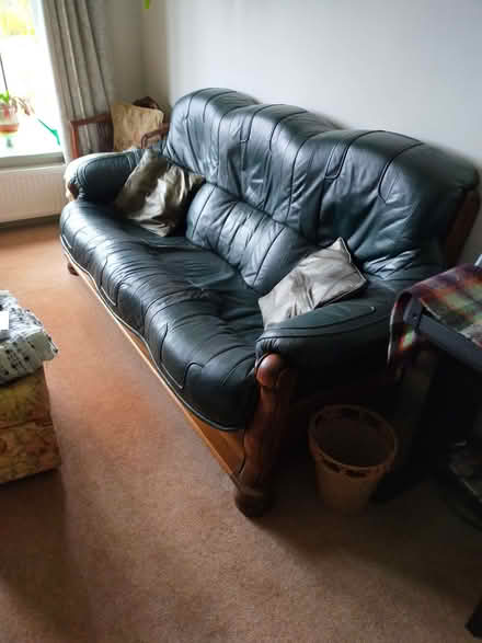Photo of free Green leather 3seater sofa (Endmoor LA8) #2