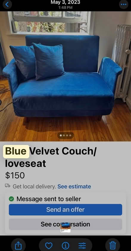 Photo of free Blue fold out love seat (East village) #1