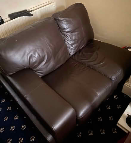 Photo of free Brown leather 2 seater with Chezlon (Harpurhey M40) #1