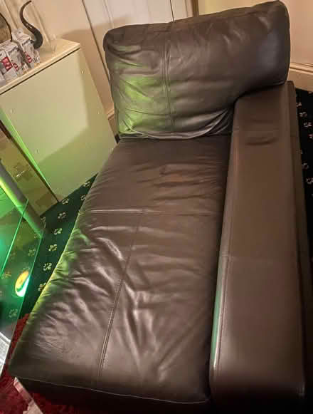 Photo of free Brown leather 2 seater with Chezlon (Harpurhey M40) #2