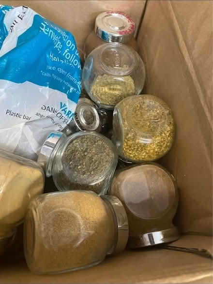 Photo of free Box full of spice glass jars (Rhwibina CF14) #1