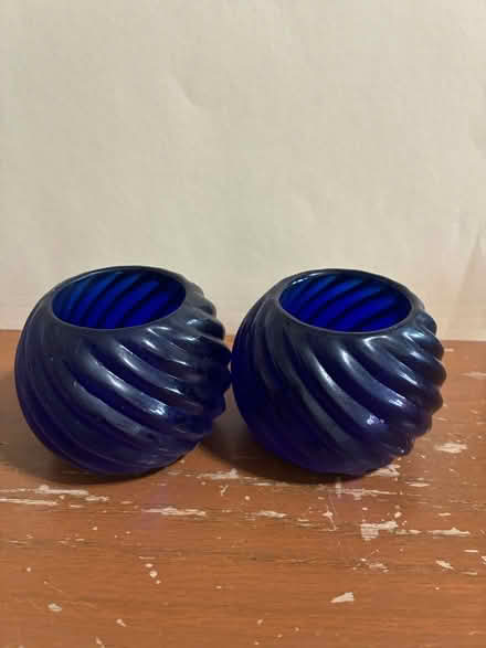 Photo of free 2 blue etched votive candle holders (Los Altos) #1