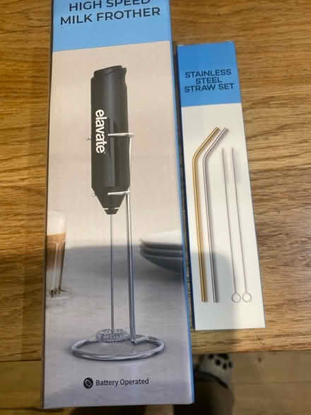 Photo of free Unopened milk frother & metal straw (Raynes Park) #1