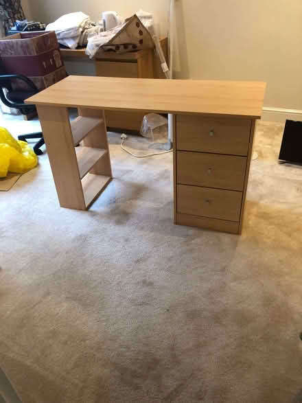 Photo of free Small Beech veneered 3 drawer desk (1.200 x .500) (Wood Farm OX3) #1