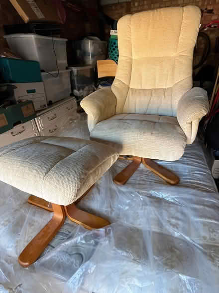 Photo of free Swivel arm chair with matching footstool (Littlehampton BN17) #1