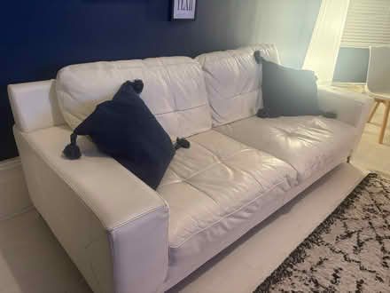 Photo of free White leather 3 seater sofa (Acton W3) #1