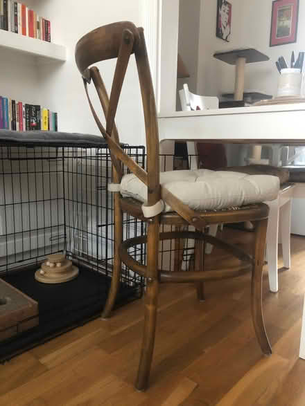 Photo of free x4 wooden chairs with cushions (Walham Green SW6) #1