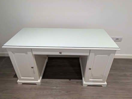 Photo of free Solid White Wood Desk + Custom Toughened Glass Top (East Barnet N20) #1