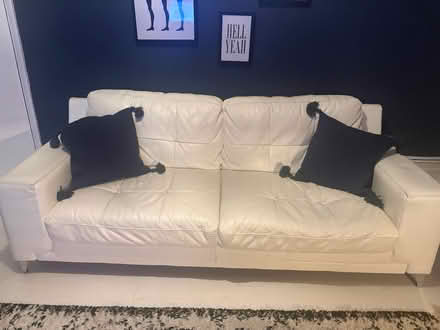 Photo of free White leather 3 seater sofa (Acton W3) #2
