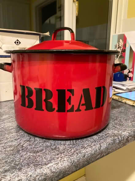 Photo of free Red and black enamel bread bin (Dean Row SK9) #1