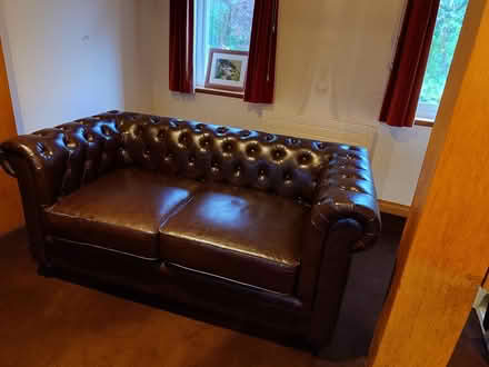 Photo of free 2 seater brown chesterfield WS151QF (WS151QF Upper Longdon) #4