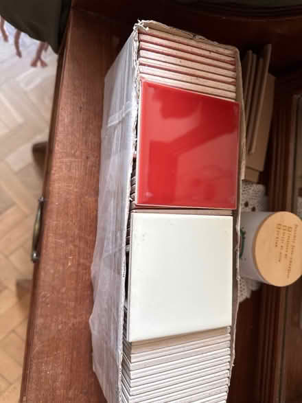 Photo of free 43 cream and 29 red 10cm square tiles (Formby L37) #3