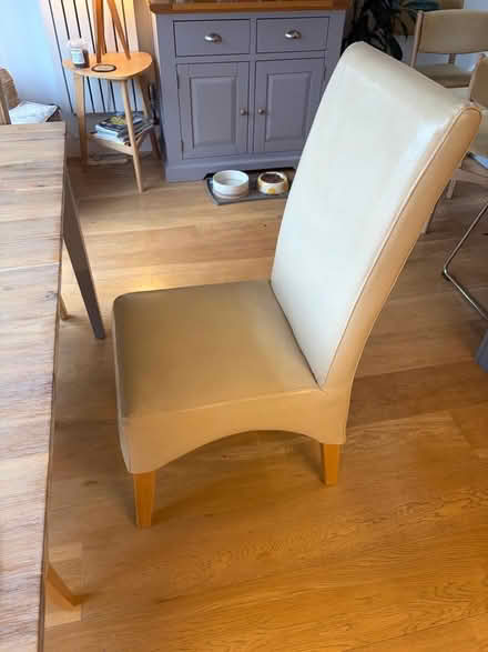 Photo of free 4 wood and leather(ette?) dining chairs (Surrenden BN1) #1