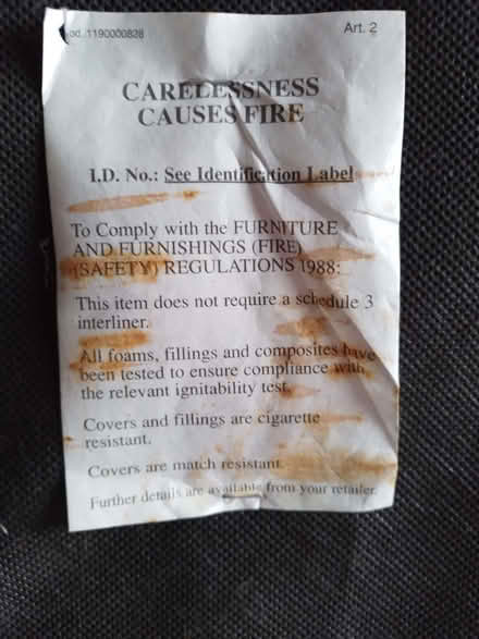 Photo of free Sofa - 2-seater, with fire label (Williamson Park LA1) #3
